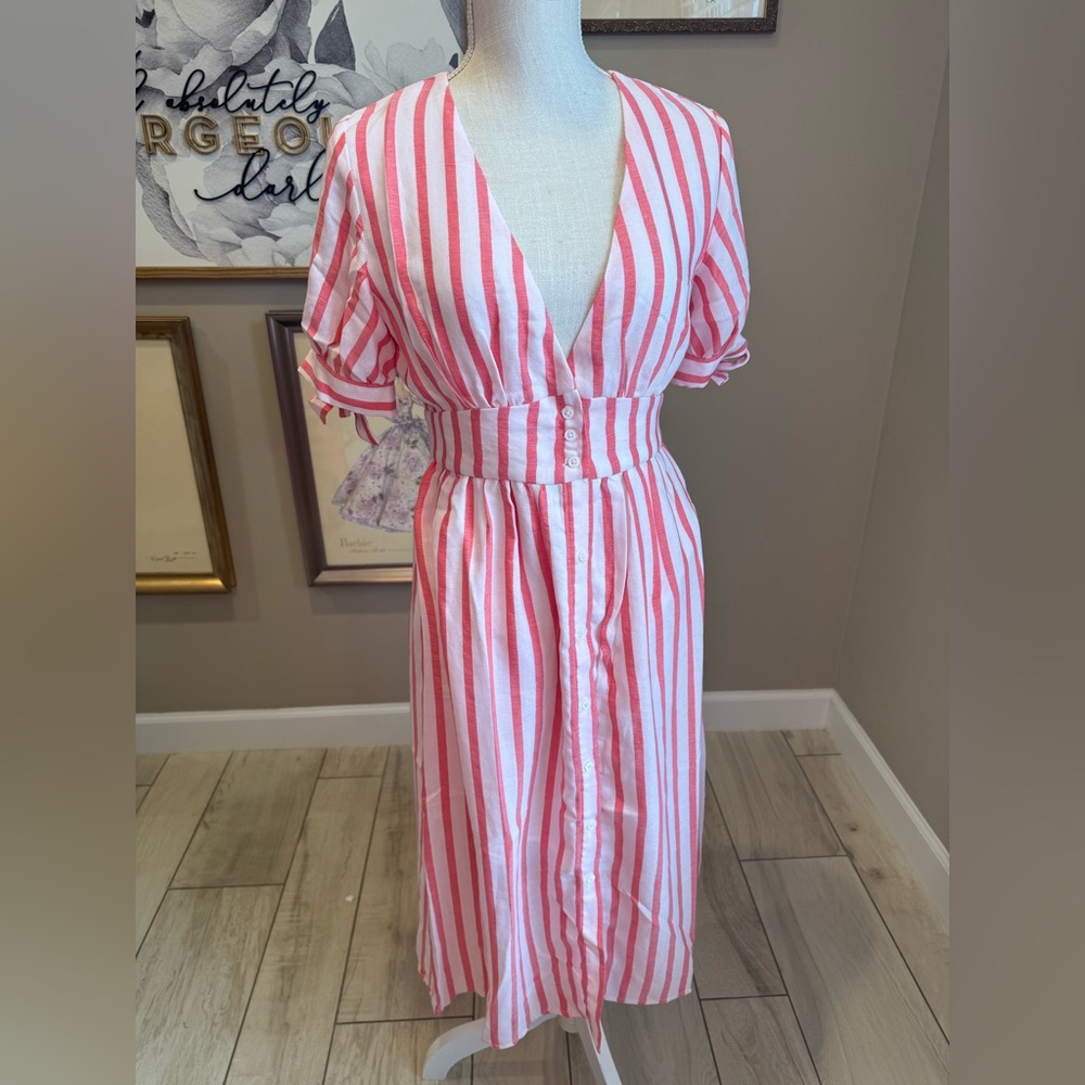 NWT! ENGLISH FACTORY Stripes and Bows Midi Dress